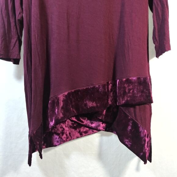 Pebble & Stone Wine Holiday Mixed Media Top Asymmetrical Velvet Trim Size Small - Picture 4 of 9
